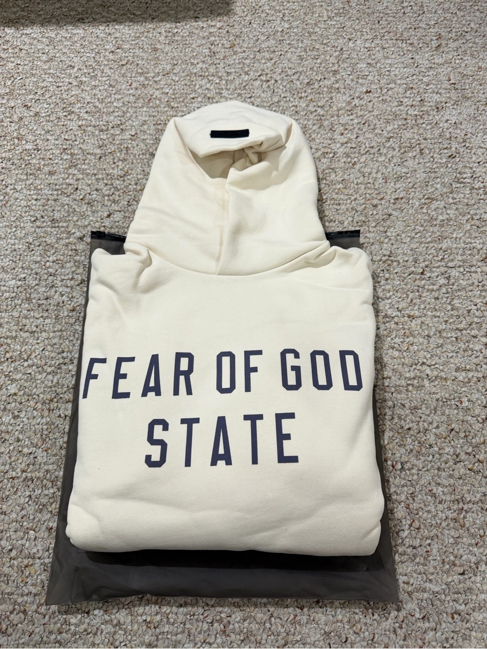 Essentials Cream Pullover with Black Logo Patch